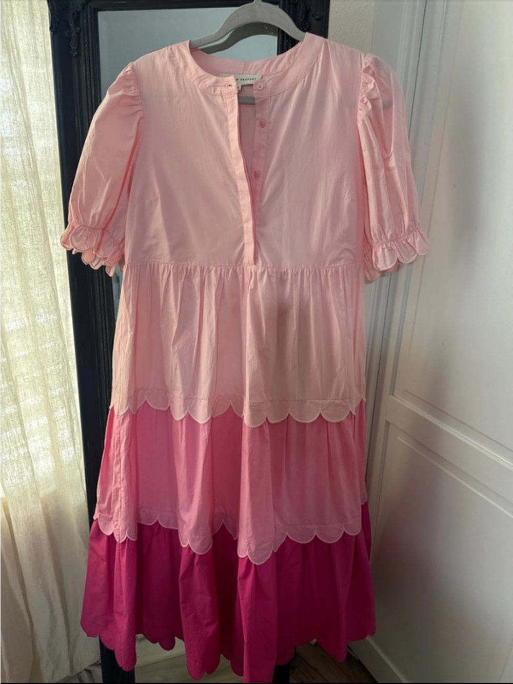 Pink color block scalloped maxi dress